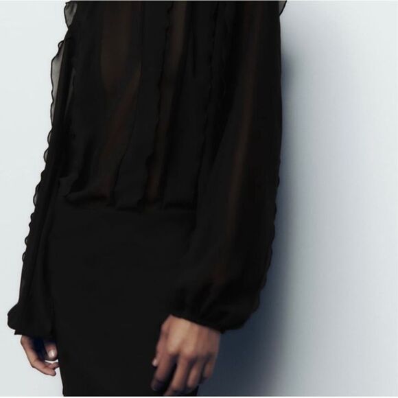 ZARA Black Ruffle Dress NWT Size M - Picture 3 of 11